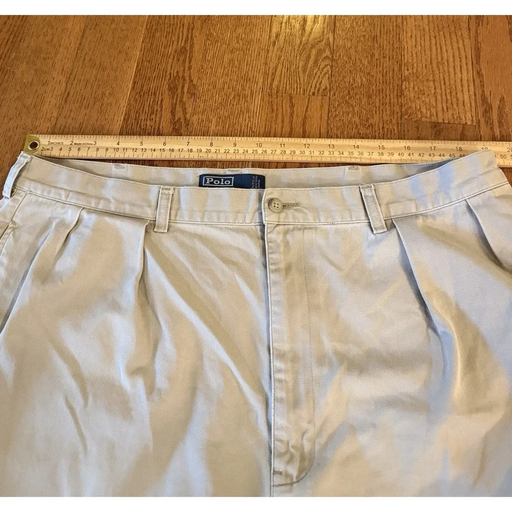 Vtg Polo Ralph Lauren Andrew Short Khaki Double Pleated Cotton Men's Size 40